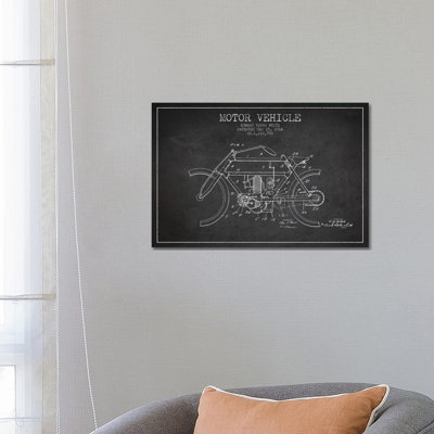 Edward Y. White Motor Vehicle Patent Sketch (Charcoal) 1 Piece Wrapped Canvas Wall Art