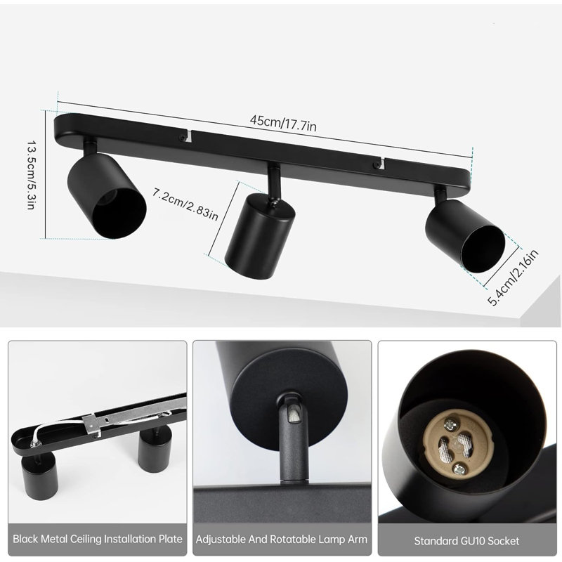 17.7" 3 -Light Fixed Track Track Kit,Adjustable Head
