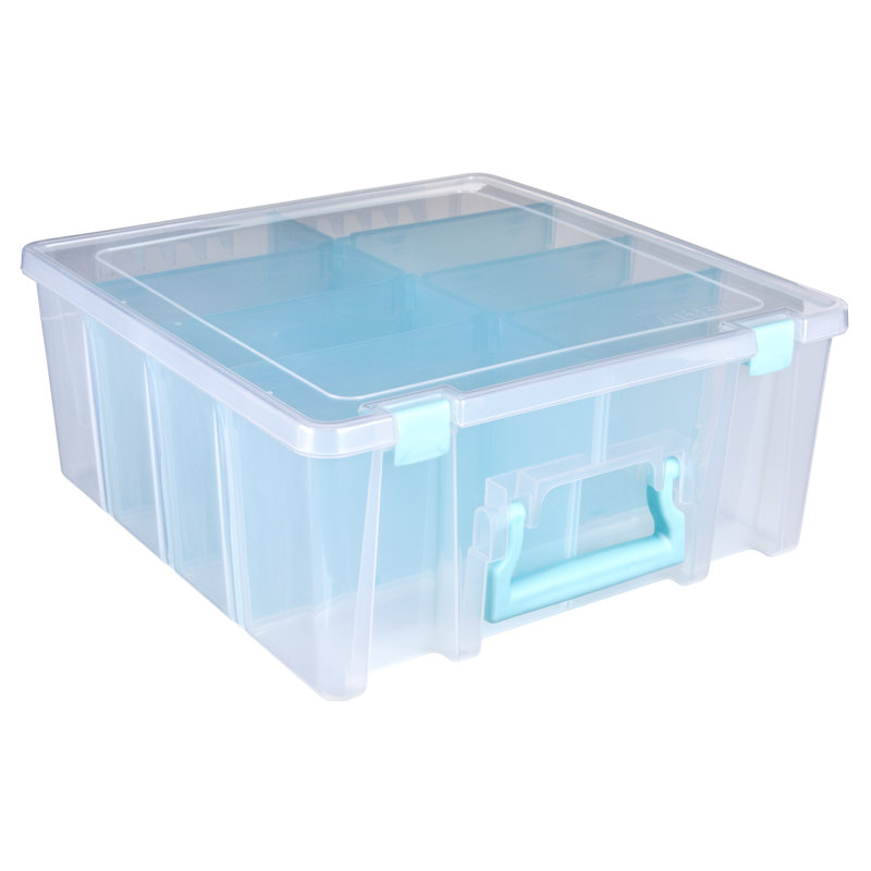 Rebrilliant Plastic Bin, Clear/Blue, 6.25" H x 14" W x 15.25" D
