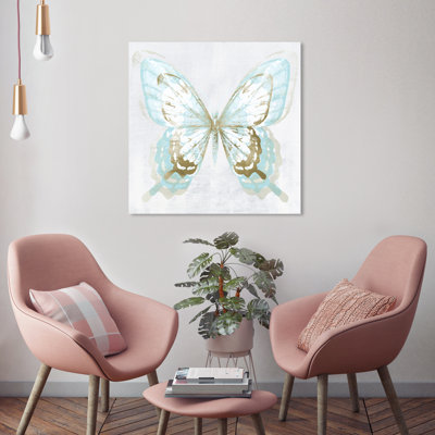 Animals Butterfly Illusion Aqua Gold Insects  Painting Print