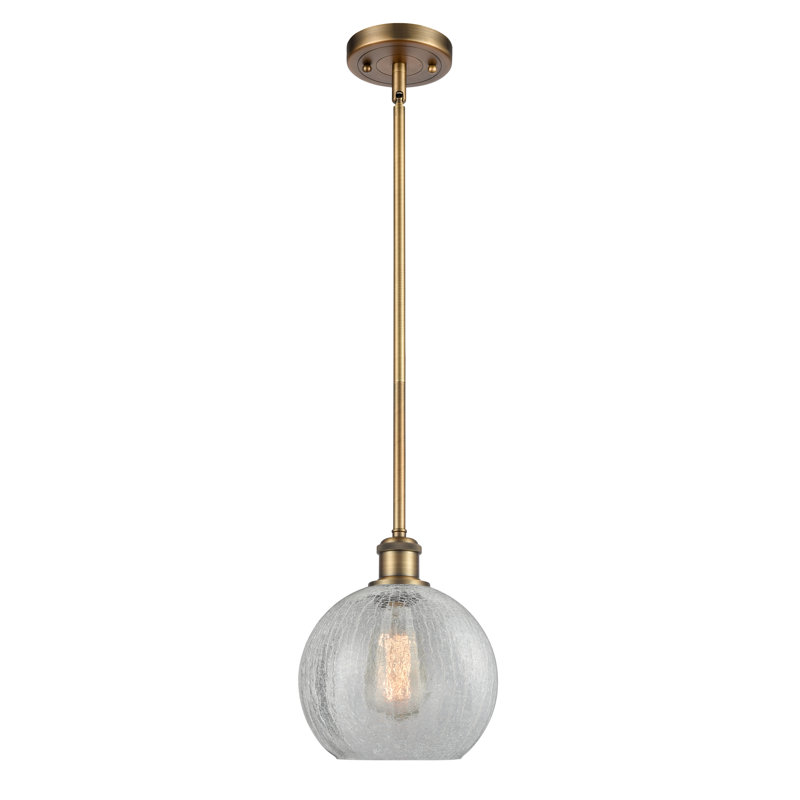 Luminaire suspendu en forme de globe à 1 lumière Anchondo, Transparent craquelé, Ampoule non incluse, Laiton brossé