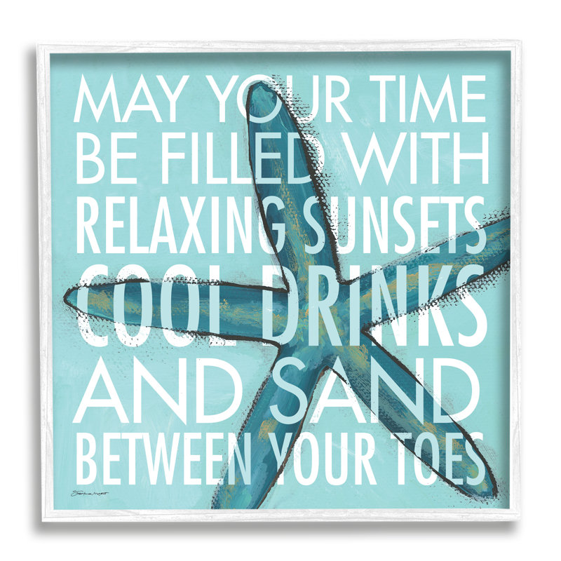 «Sunsets Cool Drinks Sand Beach Expression», H 17 po x l 17 po x P 1,5 po, Giclée encadrée blanc bord de mer