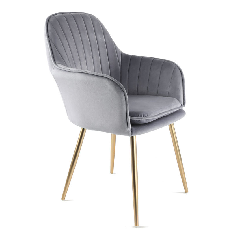 Pugliese Velvet Armchair, Grey, Gold