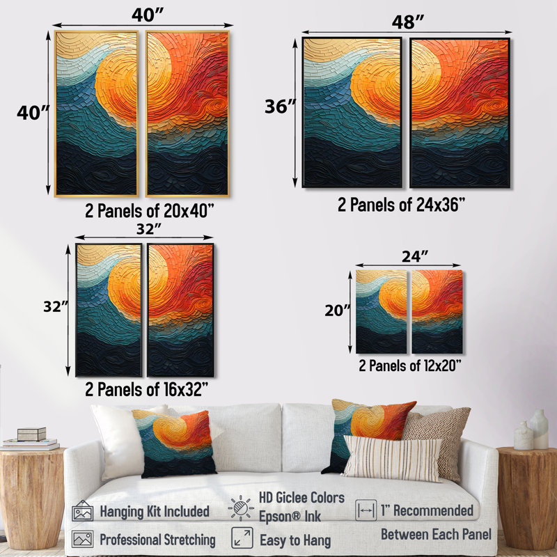 «Teal Orange Op Art Rhythmic Illusion III», impressions sur toile bleu sarcelle, Black, 36" H x 48" W