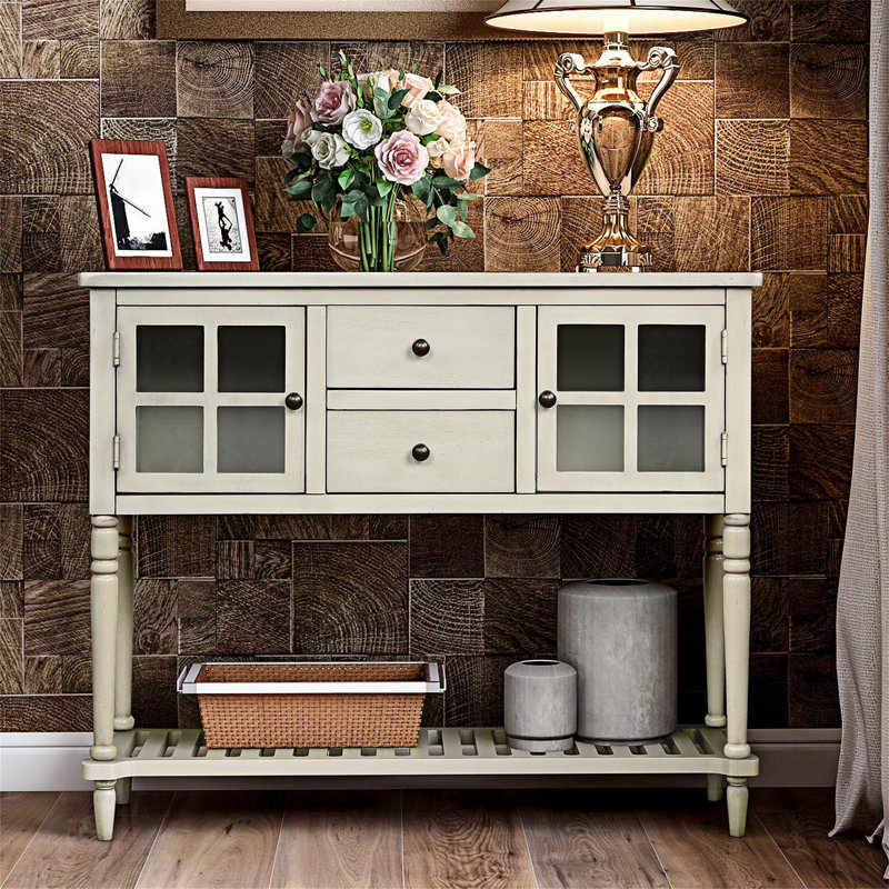 Console Farmhouse | Buffet avec tablette inférieure | Rangement de salon, Gris antique