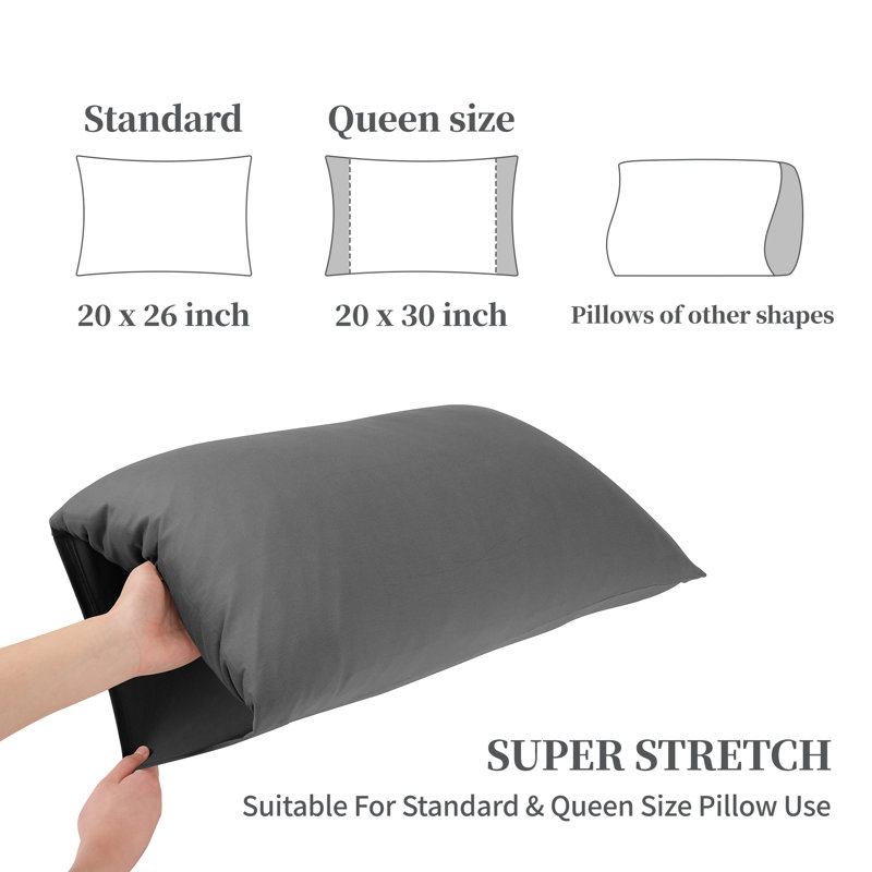 Taies d'oreiller en jersey extensible avec fermeture à enveloppe, Taies d'oreiller pour grand lit, Gris foncé