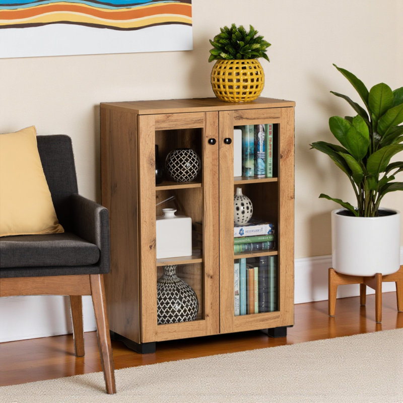 Bloom 2-Door Storage Cabinet in Oak Brown Finish, 32.77'' H X 23.27'' W X 12.21'' D