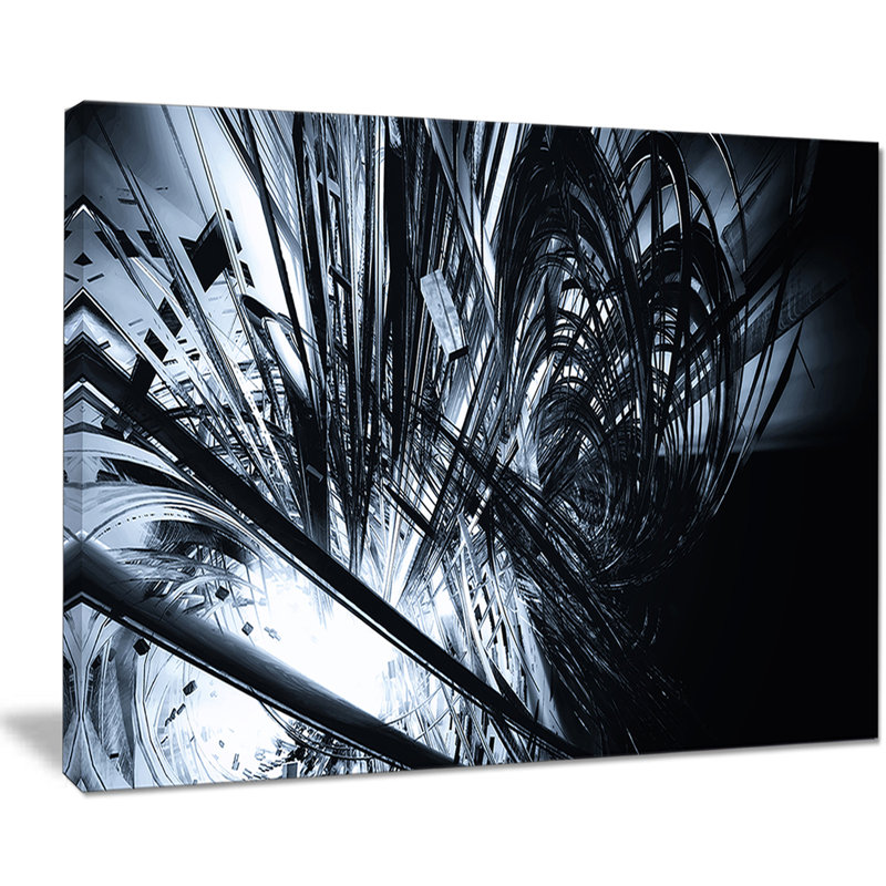 « 3d abstract art », impression sur toile tendue en noir et blanc, H 30 po x l 40 po x P 1 po