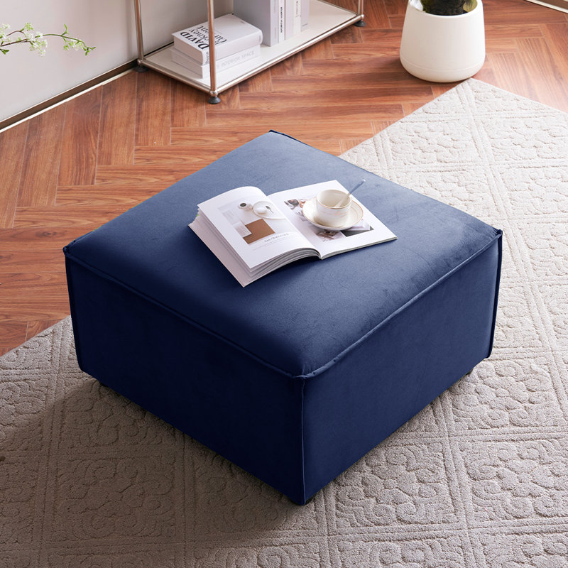 Abraam 70cm Wide Square Solid Colour Cocktail Ottoman, Dark Blue