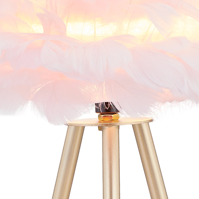 Marjorie 14.5" Tripod Feather Table Lamp, Pink