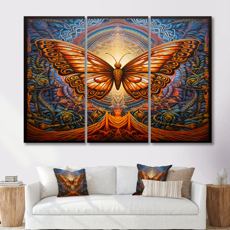 Charlena - ensemble d'impressions d'art mural papillon, Toile tendue, H 32 po x l 48 po x P 1 po
