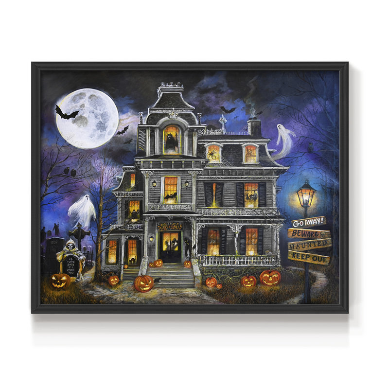 Haunted Mansion Moonlight -Framed Print - Restickable, 22" H x 28" W, Black