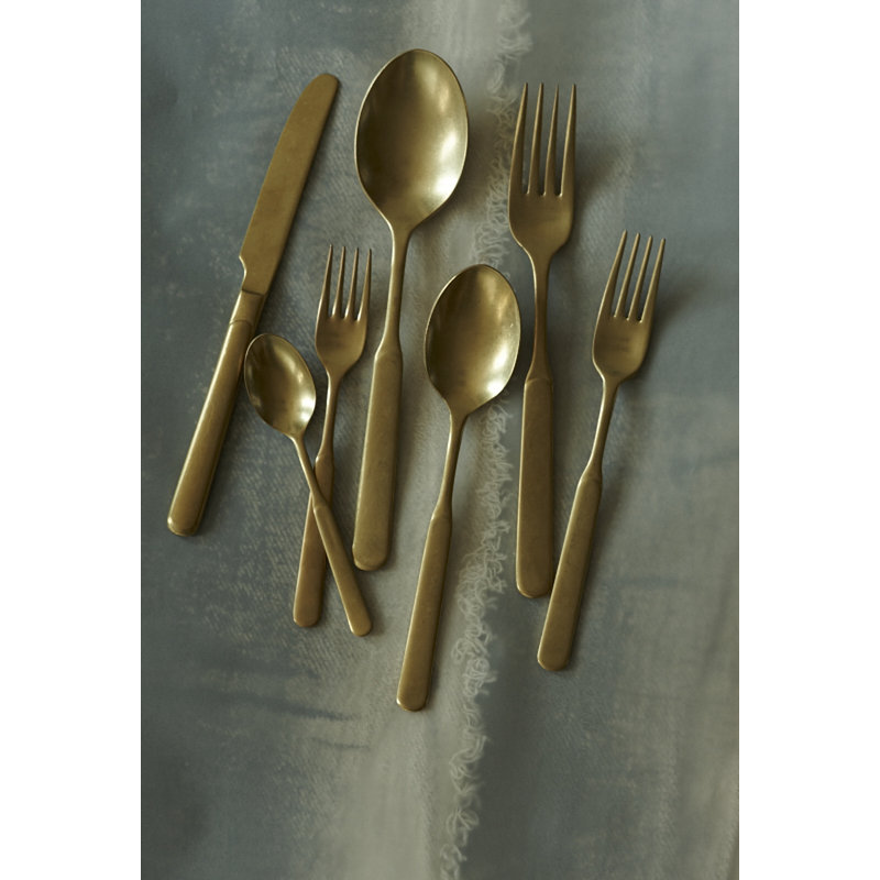 Lucca 5 Piece 18/10 Stainless Steel Flatware Set, Service for 1, Matte Gold