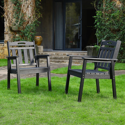 Ensemble de chaises de terrasse en PEHD pour l'extérieur, nécessitant peu d'entretien - pour les jardins, les cours et les terrasses - noir (dossier vertical)