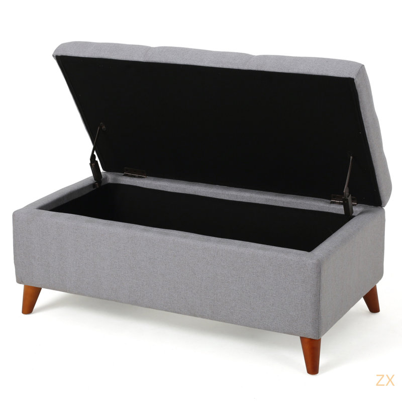 Home Decor, banc de repose-pieds capitonné avec rangement à boutons Ainsley avec couvercle à charnière, banc de repose-pieds avec rangement pour le salon et la chambre à coucher, pieds en bois massif
