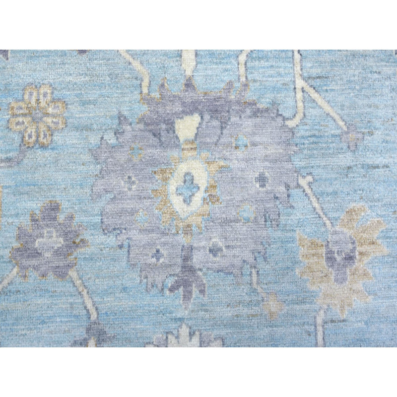 Tapis bleu en laine noué à la main 9 pi 3 po x 12 pi Angora Oushak