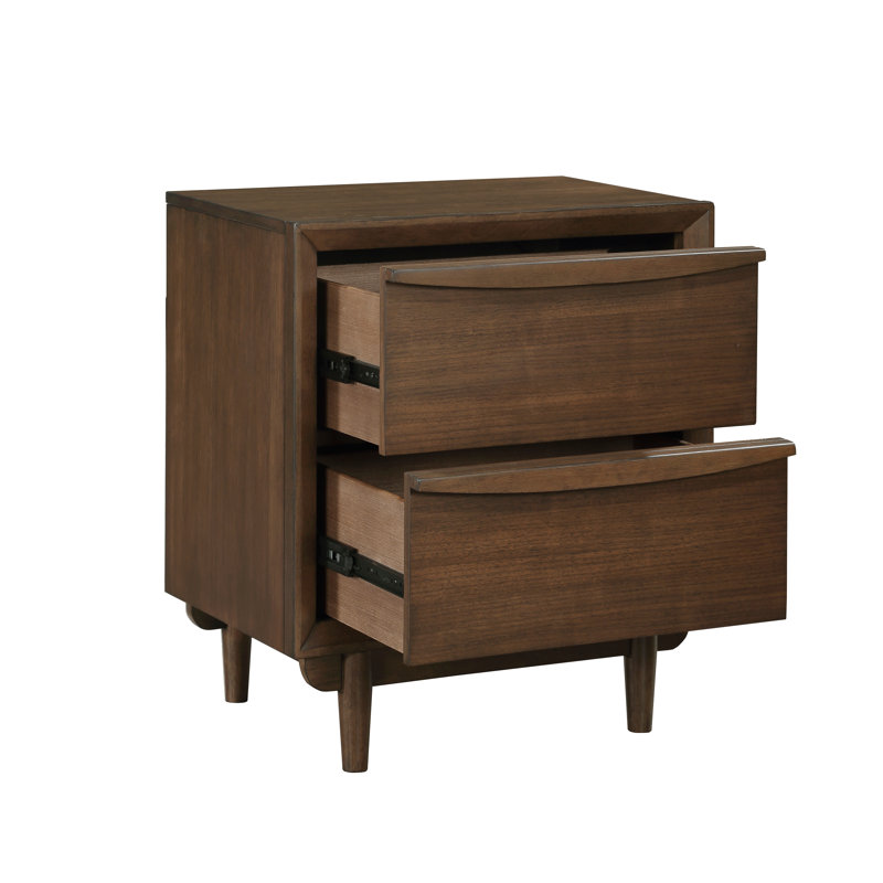 Table de chevet Llesica Soly, 2 tiroirs, port USB, poignées à tirer, brun