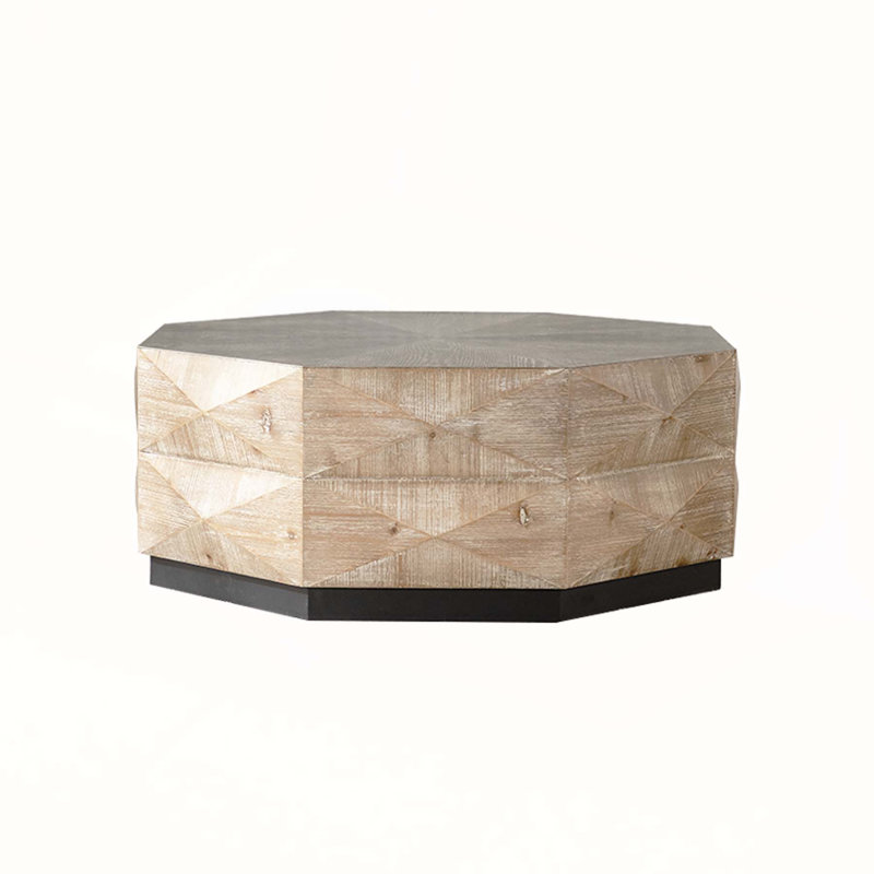 Table basse octogonale, centre en bois de style rétro avec motif en relief tridimensionnel, rustique et élégant