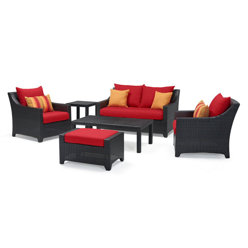 Fionnula 5-Person Patio Seating Set with Cushions, Canvas Jockey Red Sunbrella® Canvas