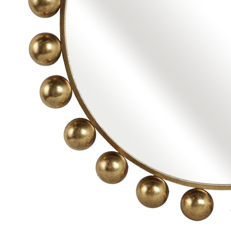 Glam Round Gold Beaded Framed Wall Mirror, 42"