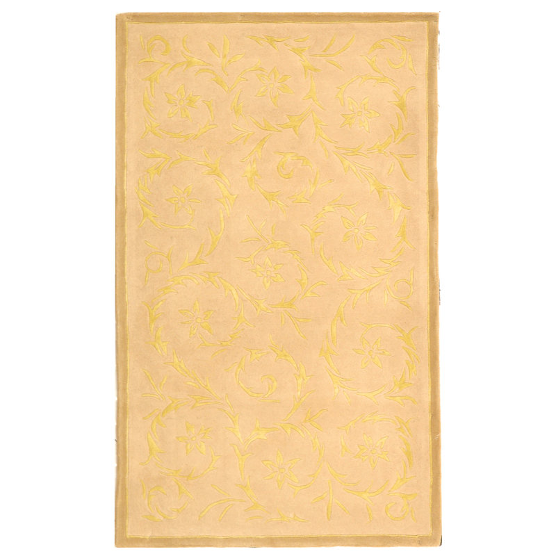 French Tapis Hand Tufted Silk And Wool Floral Rug, Rectangle 10' x 14', Sand
