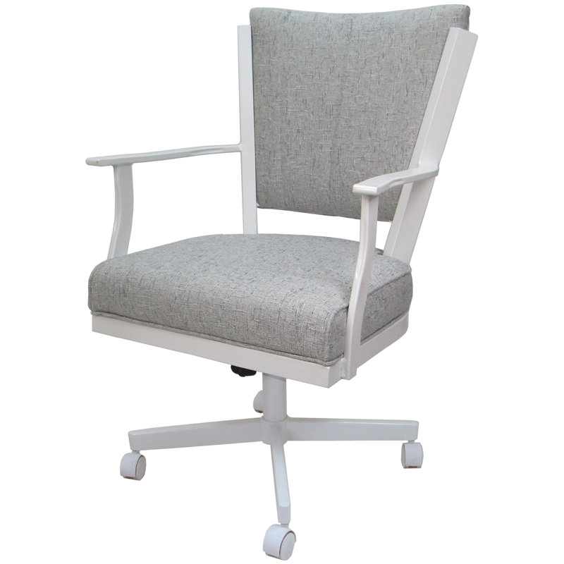 Danyael Metal Dining Caster Chair with Arms, White, Hemsath Slate