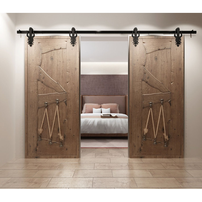 Ensemble de quincaillerie à deux portes sans dérivation à conception simple Black Rustic Imperial (porte non incluse), 90 po