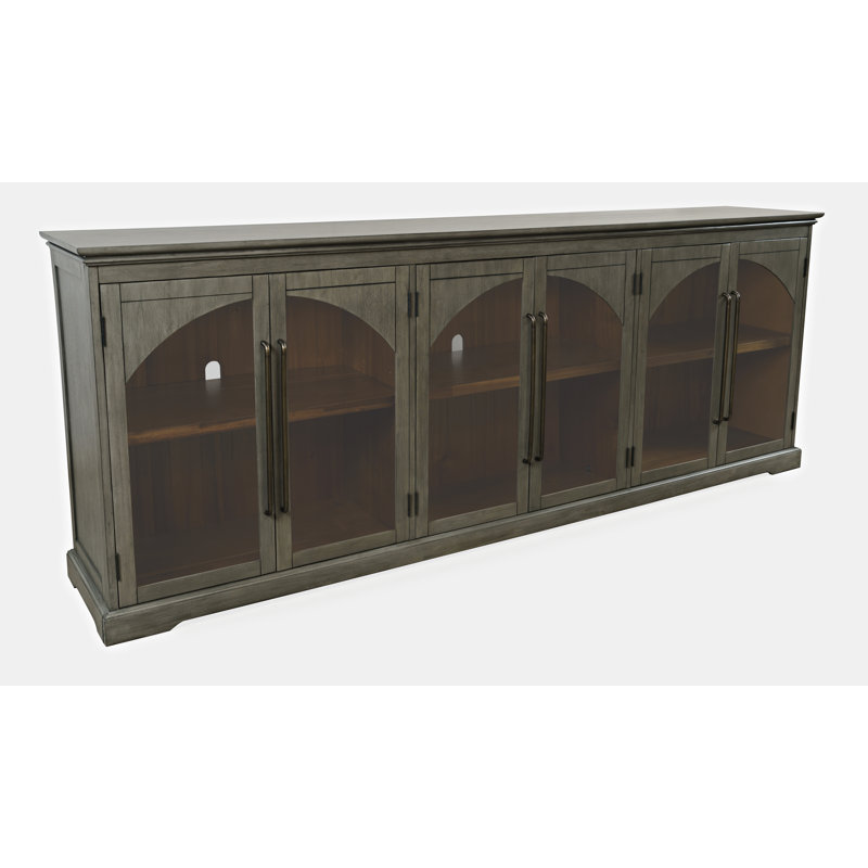 Sherree 96" Gothic Arch Transitional Sideboard Storage Cabinet with Glass Doors, Gray