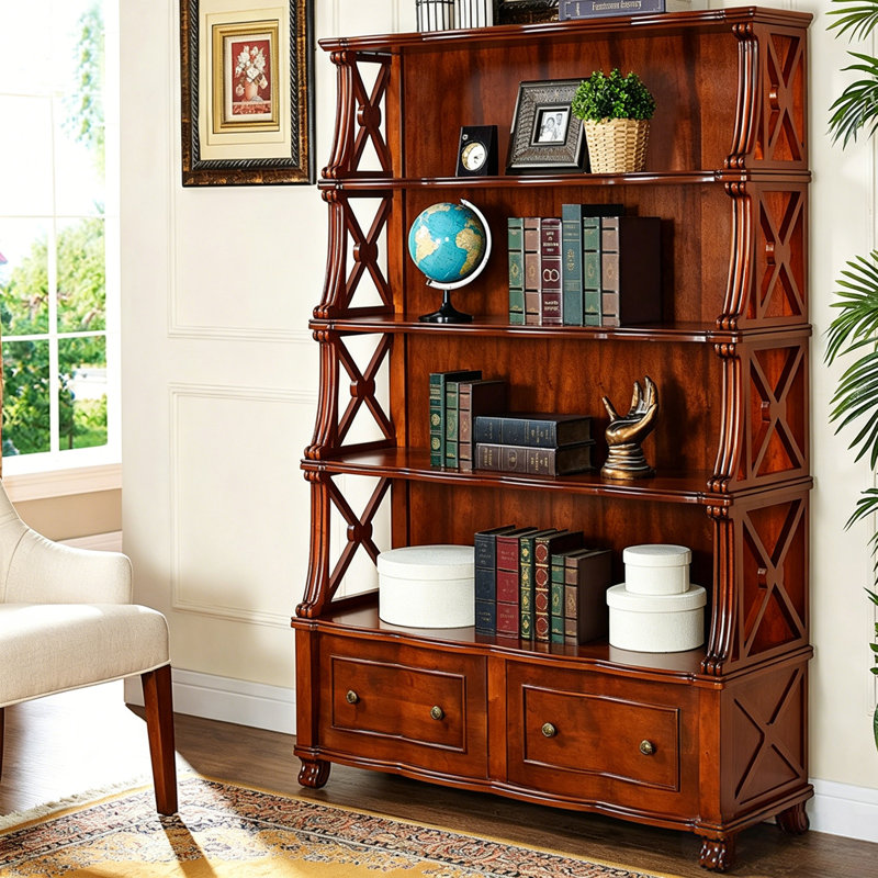 Bibliothèque de rangement à niveaux multiples en bois massif brun 44,49 "