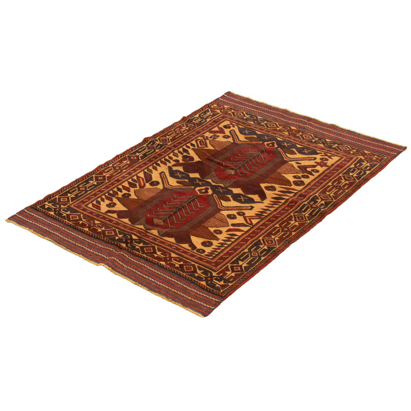 Tapis décoratif en laine noué à la main de conception unique 3 pi 11 po x 6 pi Caytlynn New Age/brun/beige
