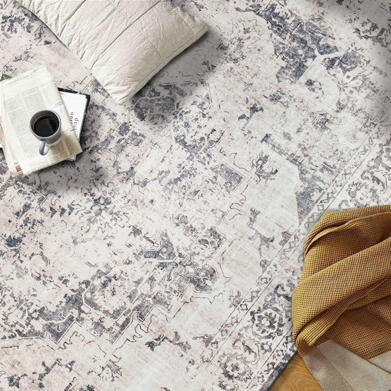 Transitional Distressed Medallion Washable Non Slip Area Rug, Rectangle 3'3" x 5'