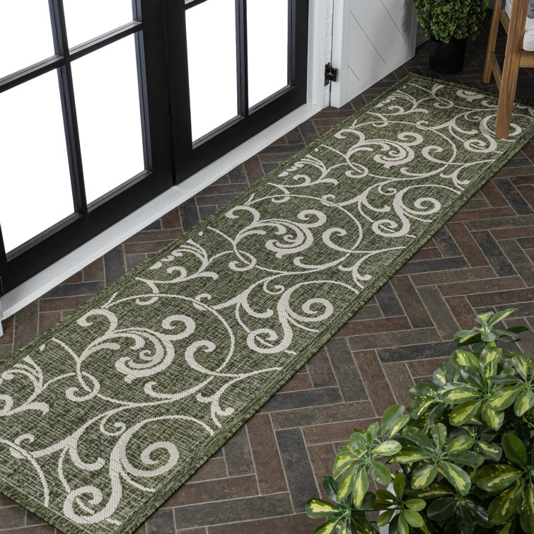 Maribel Traditional Classic All-Over Scroll Green/Cream Indoor/Outdoor Rug