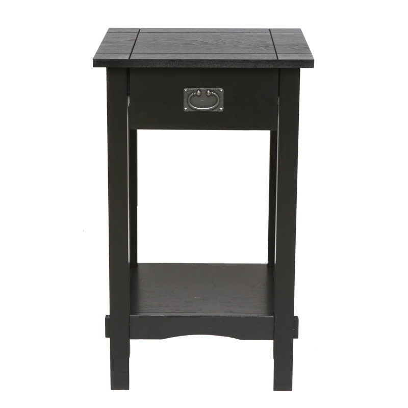 Solid Wood End Table with Storage, Black