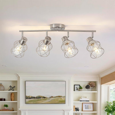 4-lights Semi Flush Mount Ceiling Light, Adjustable Multi-directional Light Fixtures, Rotatable Farmhouse Light Fixtures Mount With Metal Cage For Dining Room, Living Room