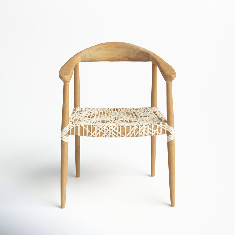 Kazbah Leather Dining Arm Chair, Light Oak/White