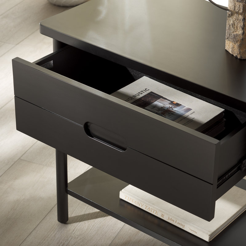 Fayletta 1 Drawer Wood Nightstand, Black