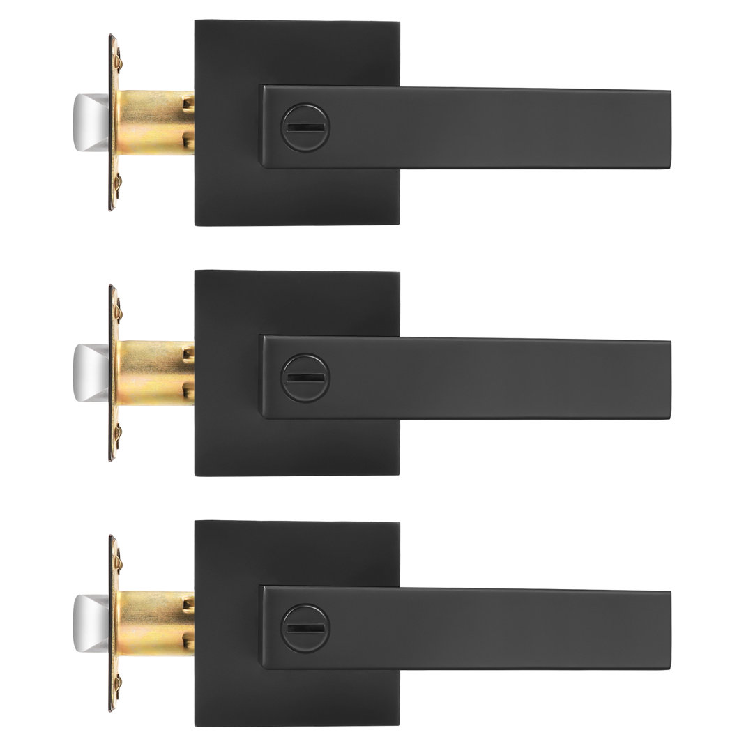 Privacy Door Lever with Square Rosette Heavy Duty Solid Levers (Set of 3) Probrico 