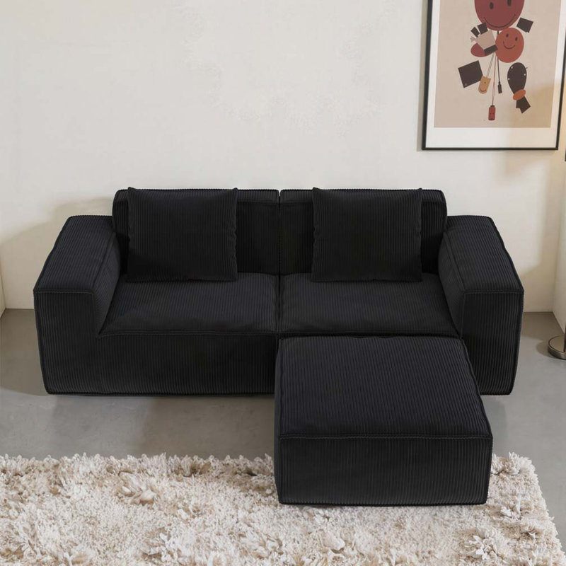 Canapé convertible 2 places, H 28,39 po x l 86,6 po x P 39,37 po, 2, Noir