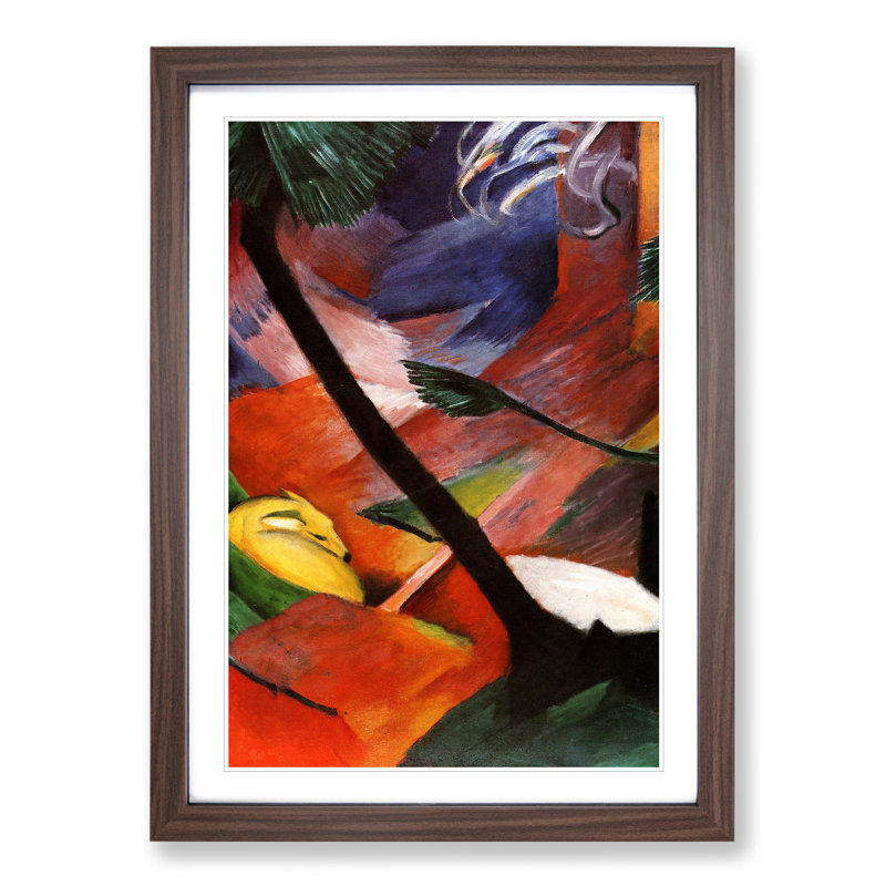 Sleeping Deer in the Forest by Franz Marc - Picture Frame Painting, Walnut Framed, 65cm H x 48cm W x 2cm D