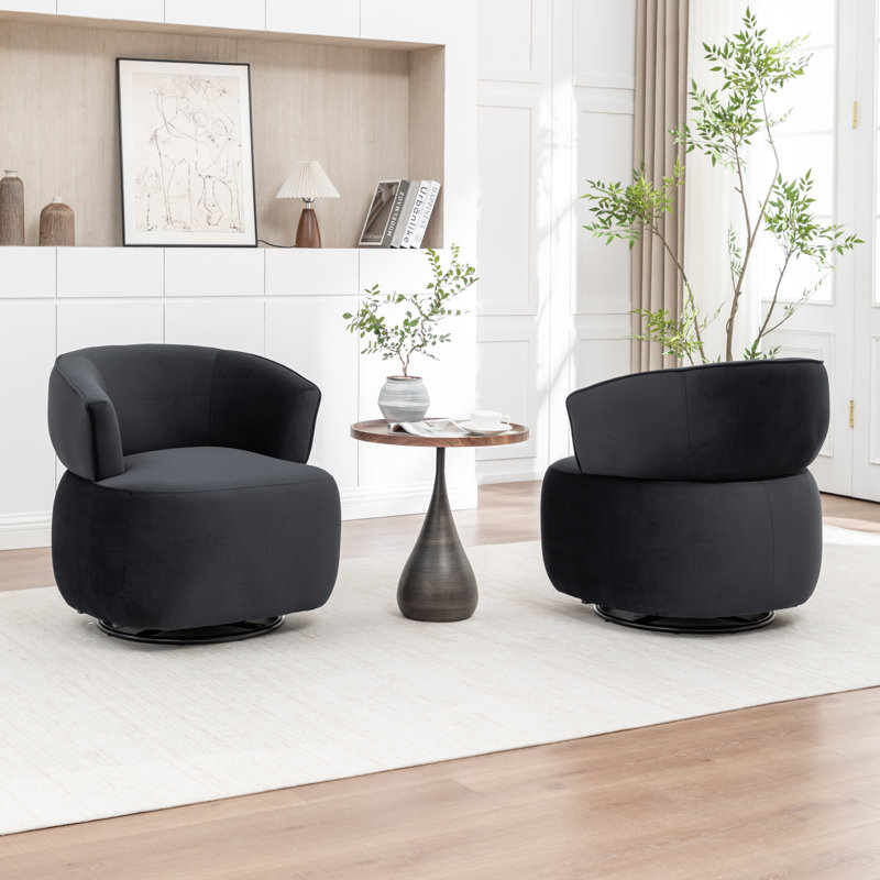 Olevide Swivel Barrel Chair, Black Velvet