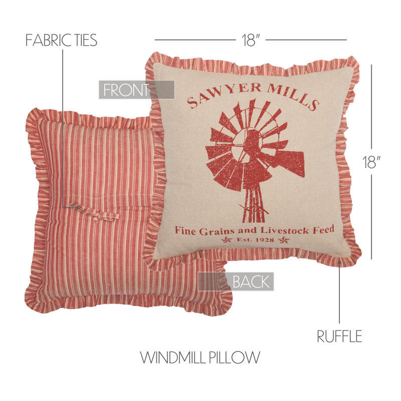 Sawyer Mill Ruffled Cotton Reversible Throw Pillow, Red