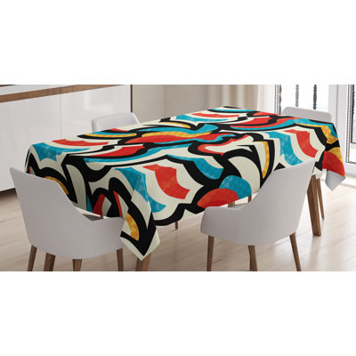 Ambesonne Psychedelic Tablecloth, Graffiti Inspired Street Art Style Pattern Retro Style Modern Teen Room Urban, Rectangular Table Cover For Dining Room Kitchen Decor, 52" X 70", Multicolor