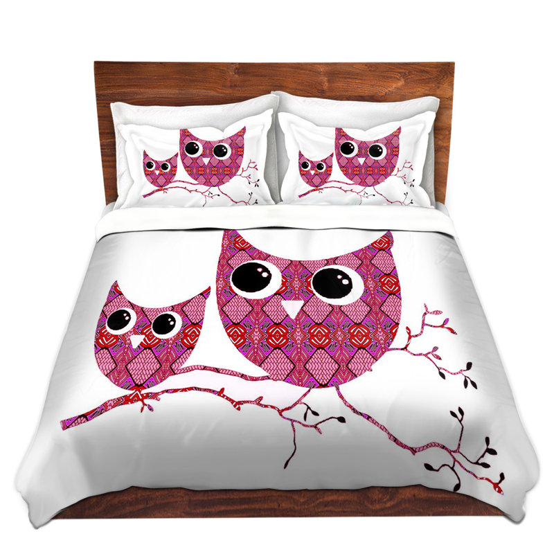 Ensemble de housse de couette hibou argyle, 1 housse de couette grand + 2 taies standards, Rose / Noir