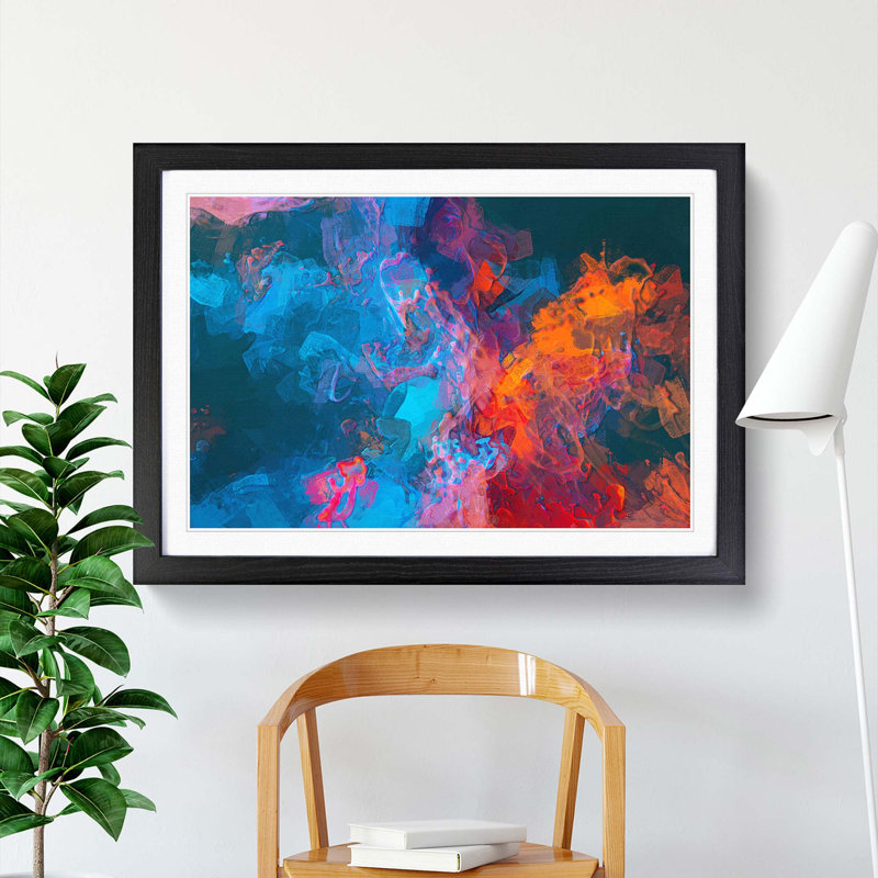 Midnight Smoke in Abstract - Picture Frame Painting Print, 48cm H x 65cm W x 2cm D, Black Framed