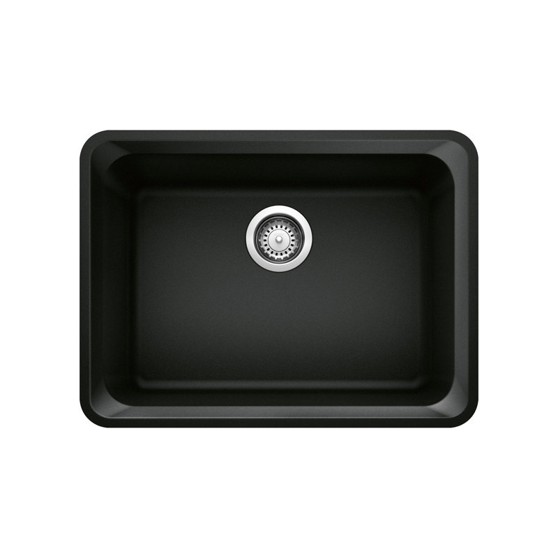 Évier de cuisine en granite avec crépine L 24 po x l 18 po Vision, Noir charbon