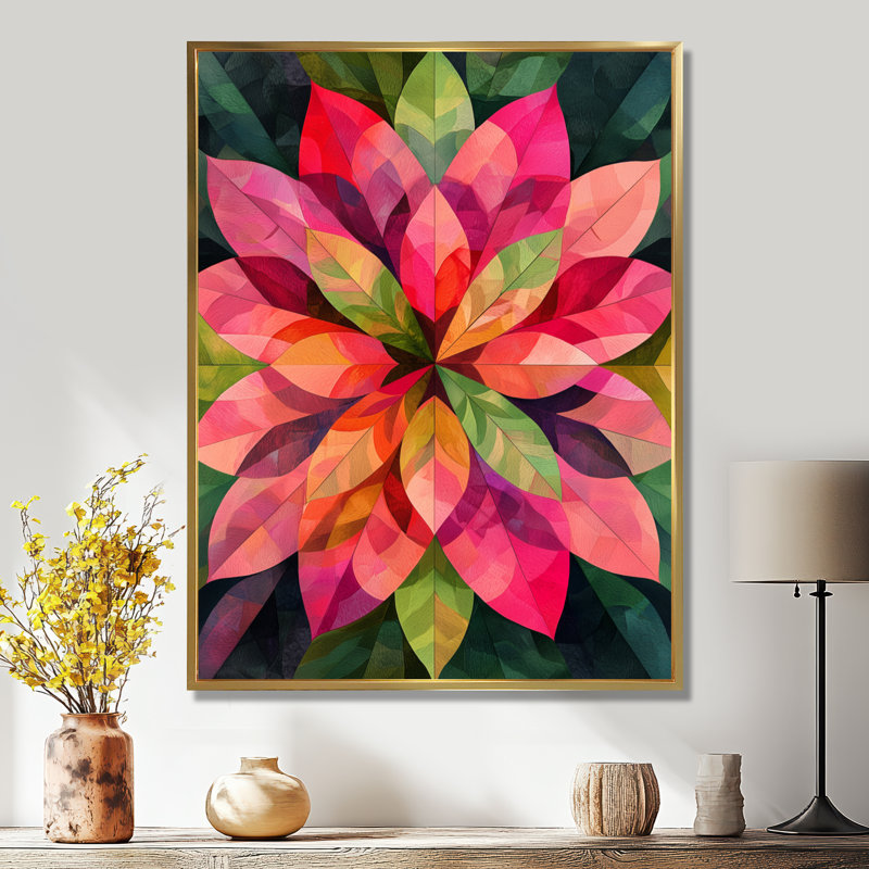 Kaléidoscope feuilles - feuilles, art mural, H 32 po x l 16 po, Impression encadrée sans passe-partout, Doré