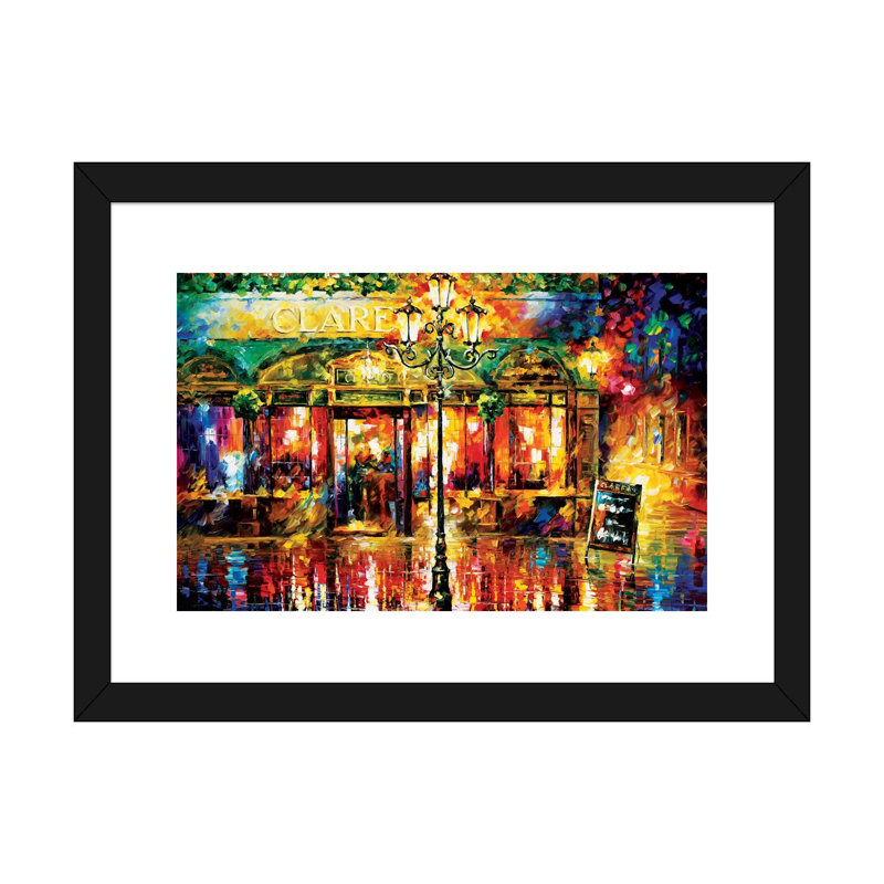 Clarens Misty Café par Leonid Afremov - reproduction d'art, H 16 po x l 24 po x P 1 po, Papier encadré noir