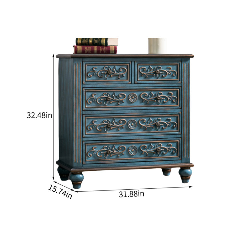 Décoration vintage rétro en bois sculpté et peint en or, Bleu
