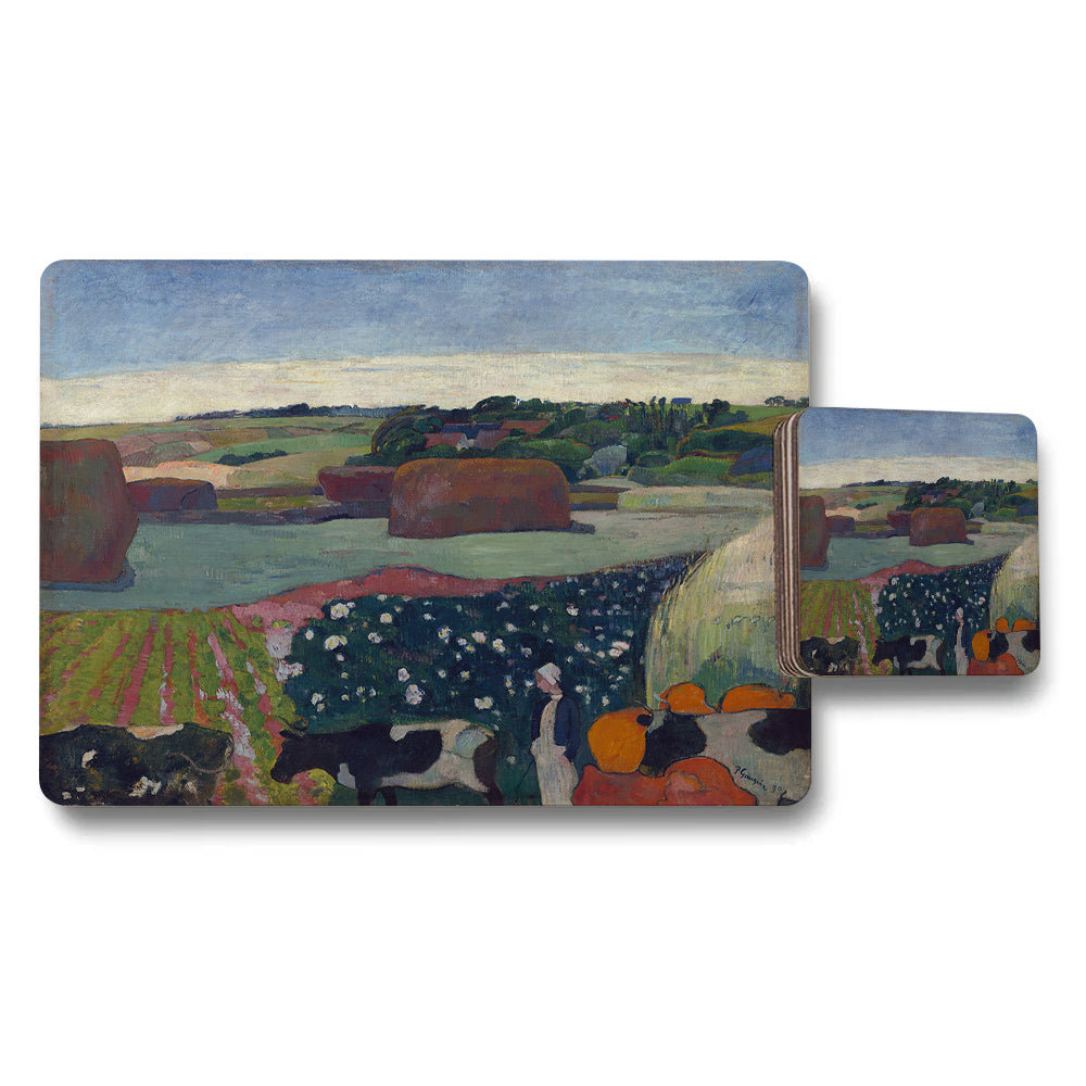 Impressionist Farm Landscape Placemats And Coaster Set