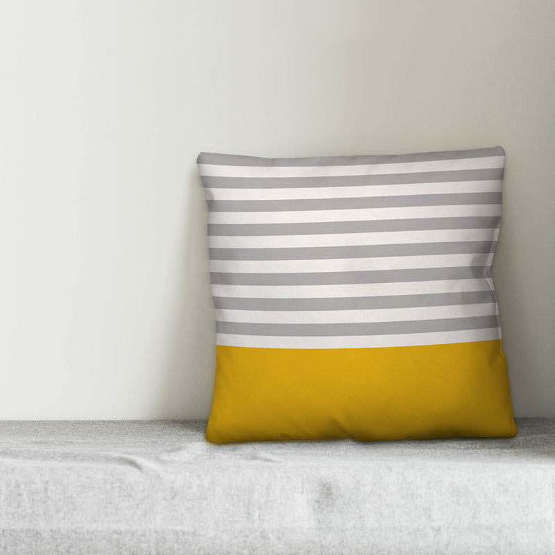  Housse de coussin Block Stripe, 20 po x 20 po, Jaune / Gris, Pas de bourre